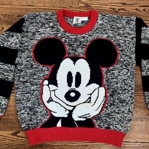 Vintage Mickey Mouse Disney & Co Knit Sweater Womens Size XL Gray Black Red 80s